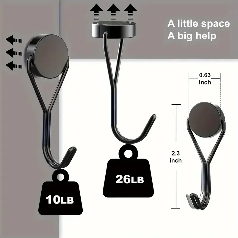 Magnetic Hooks 4Pcs Heavy-Duty Swivel Neodymium Magnets Multipurpose Hanging Solutions for Home