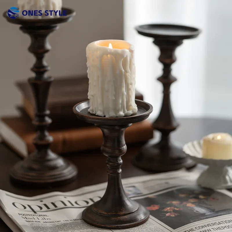 

Antique Retro Tall Candlestick European-style Resin Candle Holder Decorative Ornaments Home Hotel Antique Table Candle Base