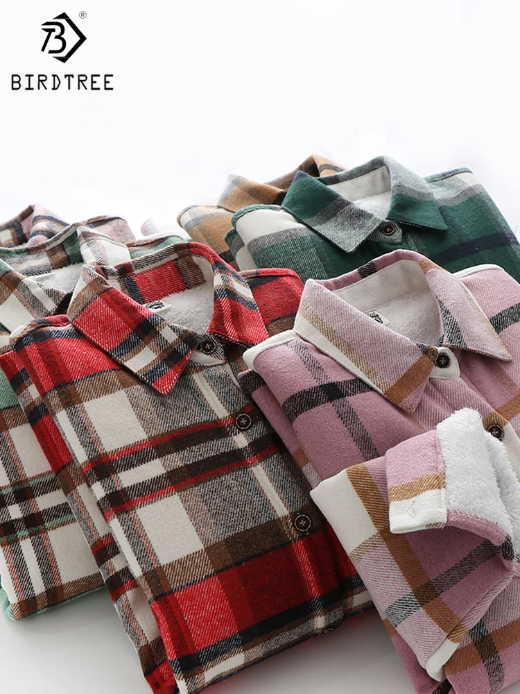 

Thick Velvet Plaid Shirts Women Winter Warm Blouses and Tops New Casual Woolen Shirt Jacket Female Clothes Coat Outwear T35209C