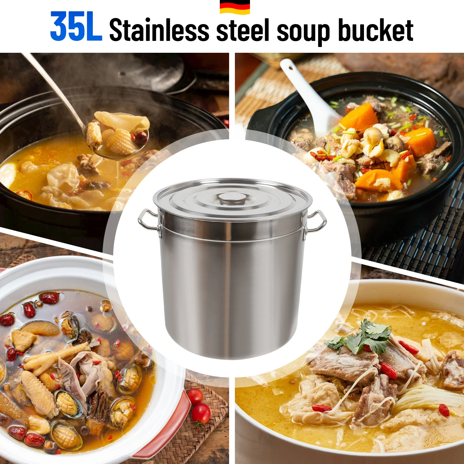 35L Saucepan Soup Pot stainless steel stock pot stainless steel soup pot stainless steel cooking pot With Lid Stainless Steel Universal Goulash Kettle Camping Cooking Pot