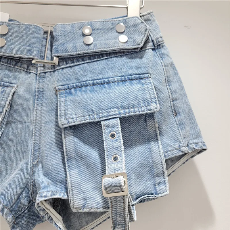 Workwear With Pocket Denim Shorts For Women Younger Fashion Wide-Leg A-line Short Pants 2024 Summer Slimming Denim Hot Trousers