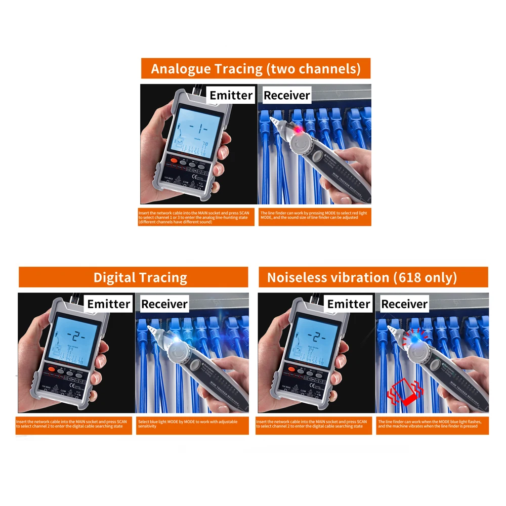 ET616/ET618 Network Cable Tester with LCD Display Analogs Digital