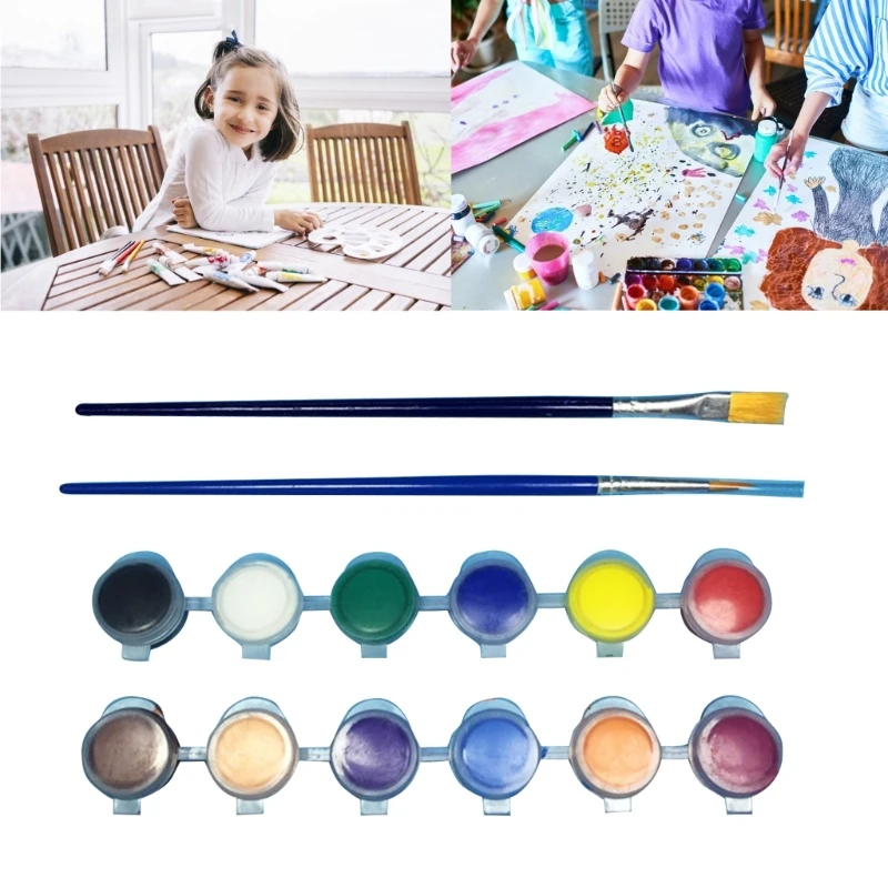 

Acrylic Paint with Paintbrush Toddler Finger Paint Kid Early Learning Painting N58E
