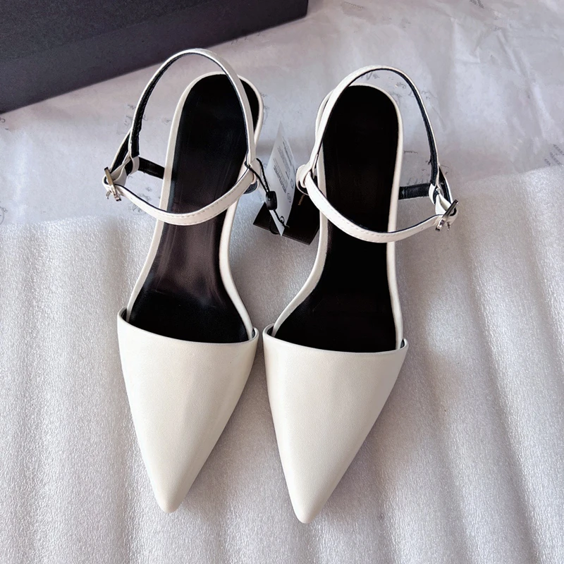 

Maxdutti England Style Office Lady Fashion Sandals Women Elegant Genuine Leather Shoes Retro Pointed Toe Stiletto