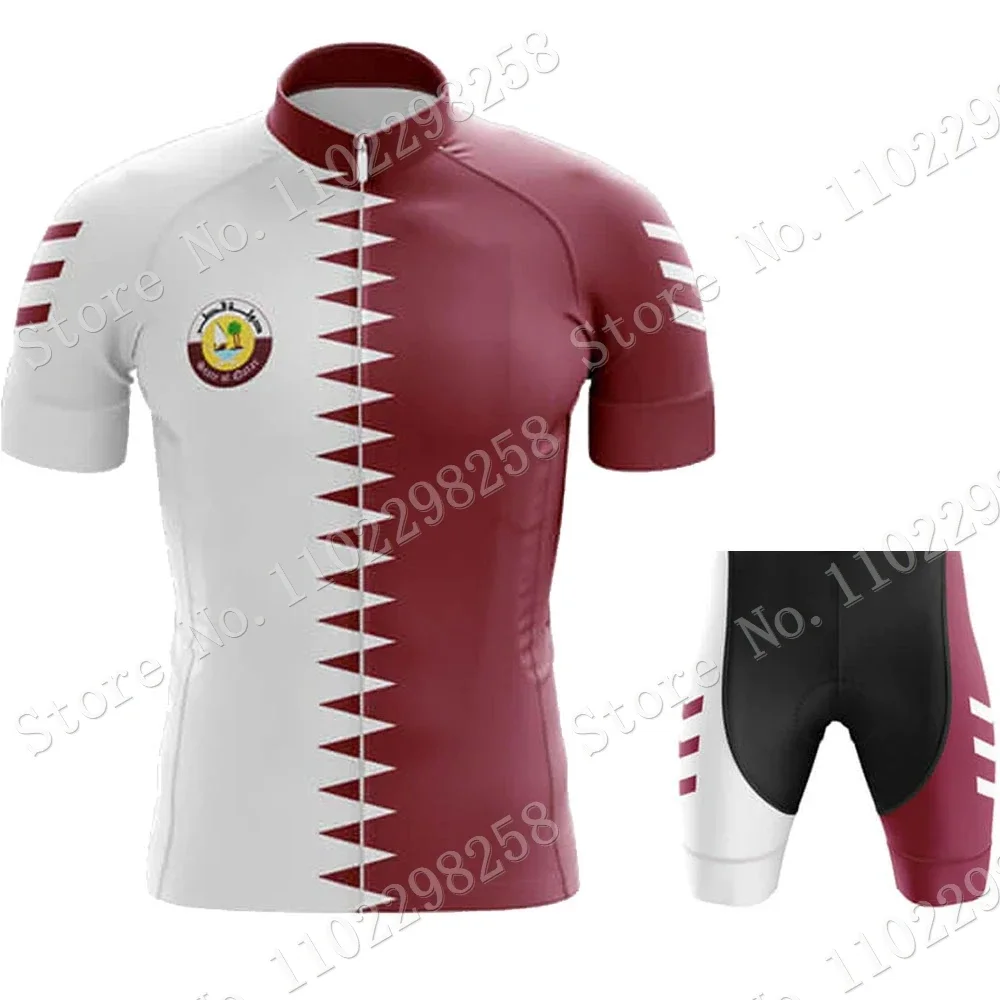 Qatar National Team Cycling Jersey Set Summer Bicycle Clothing Road Bike Shirts Suit Bicycle Bib Shorts MTB Ropa Maillot
