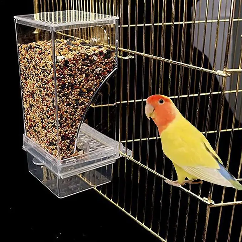 No Mess Bird Feeders Automatic Parrot Feeder Drinker Acrylic Seed Food Container Cage Accessories For Small And Medium Parakeets bird feeder parrot feeder