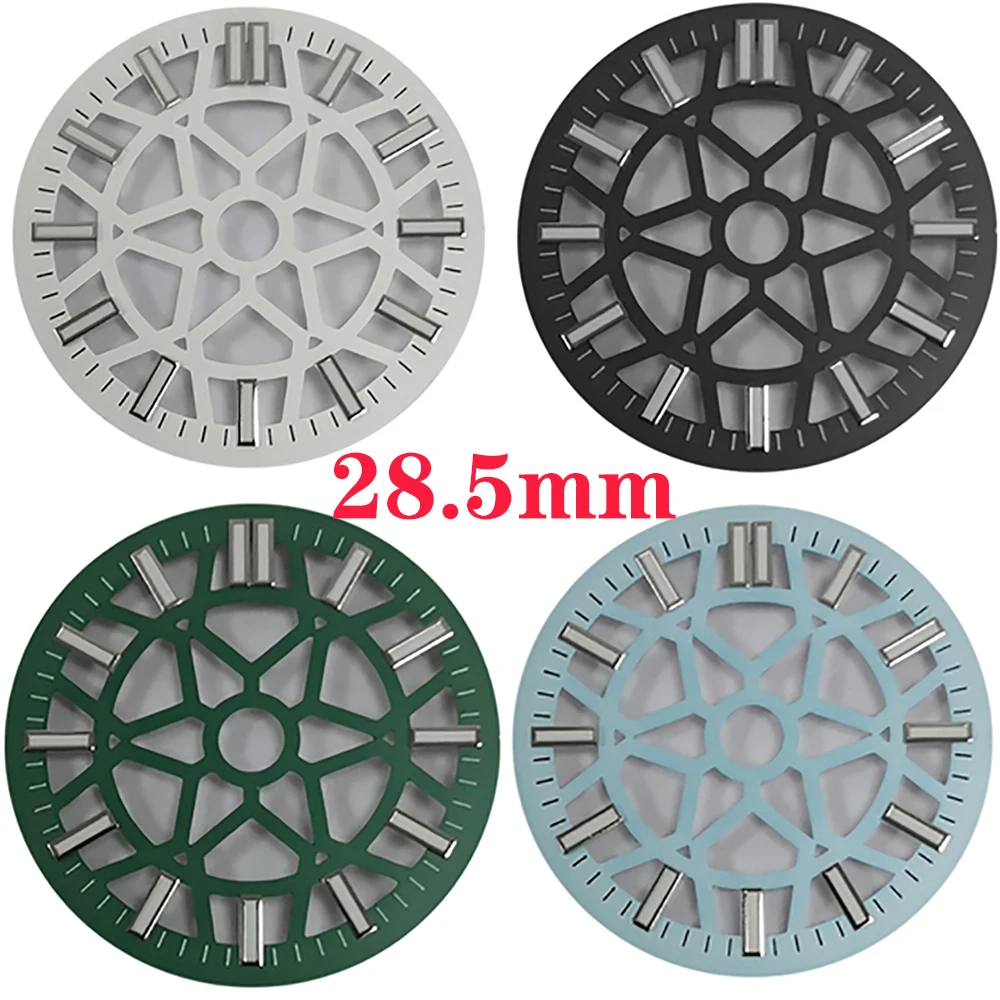 

New Watch Dial 28.5mm Green Luminous Dial for NH35 NH36 NH70 Movement Hollow Watch Faces Modified Replacement Parts Accessories