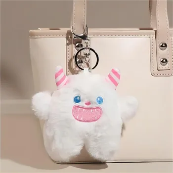 귀여운 스노우 몬스터 봉제 흰색 녹색 모피 키체인, 달콤한 다용도 절묘한 학교 가방 펜던트 주얼리, 패셔너블 생일 선물