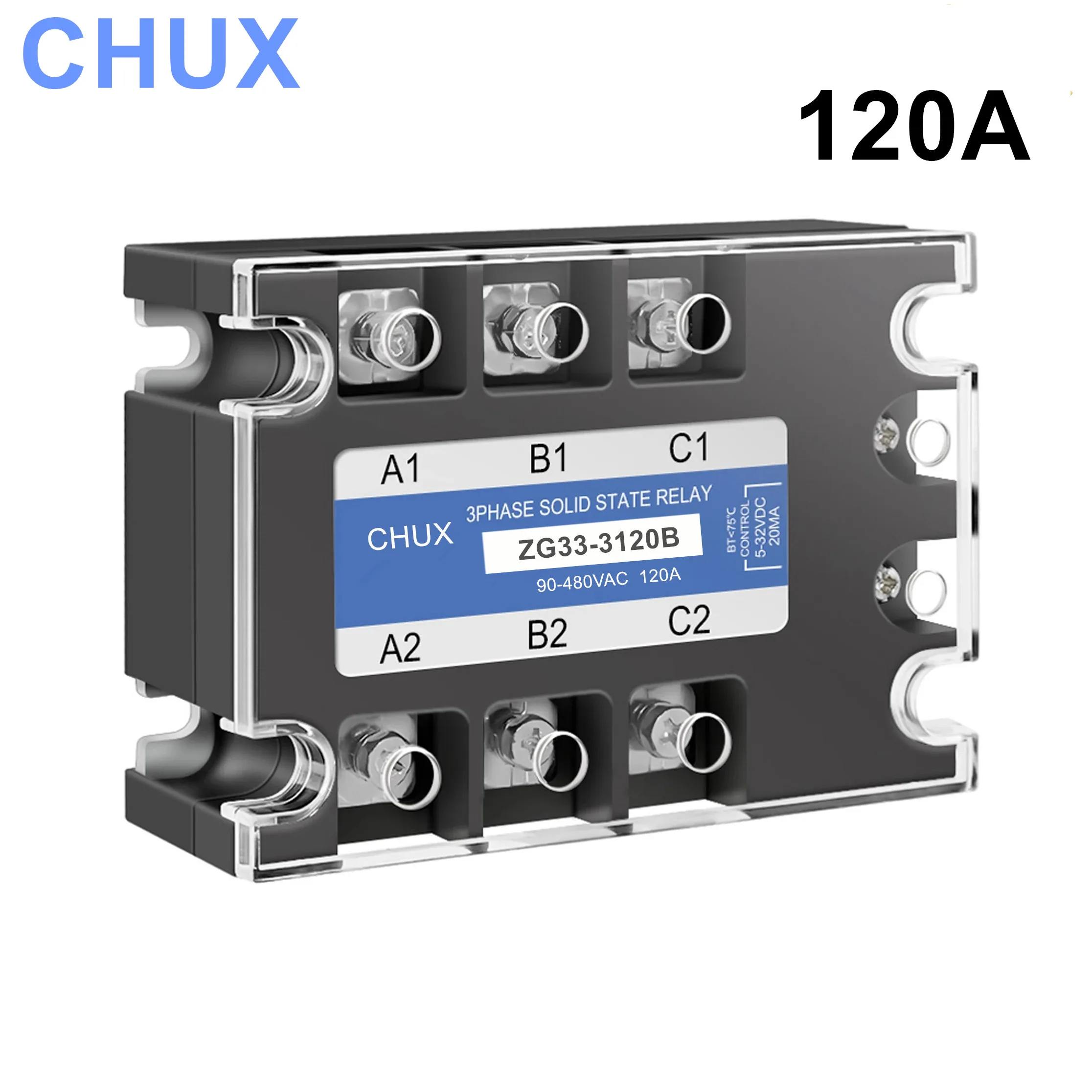 Chux Trifásico Relé de Estado Sólido Dc-ac 120a 3p Ssr 120da ac Controle dc Zg333120b Cruzamento Zero