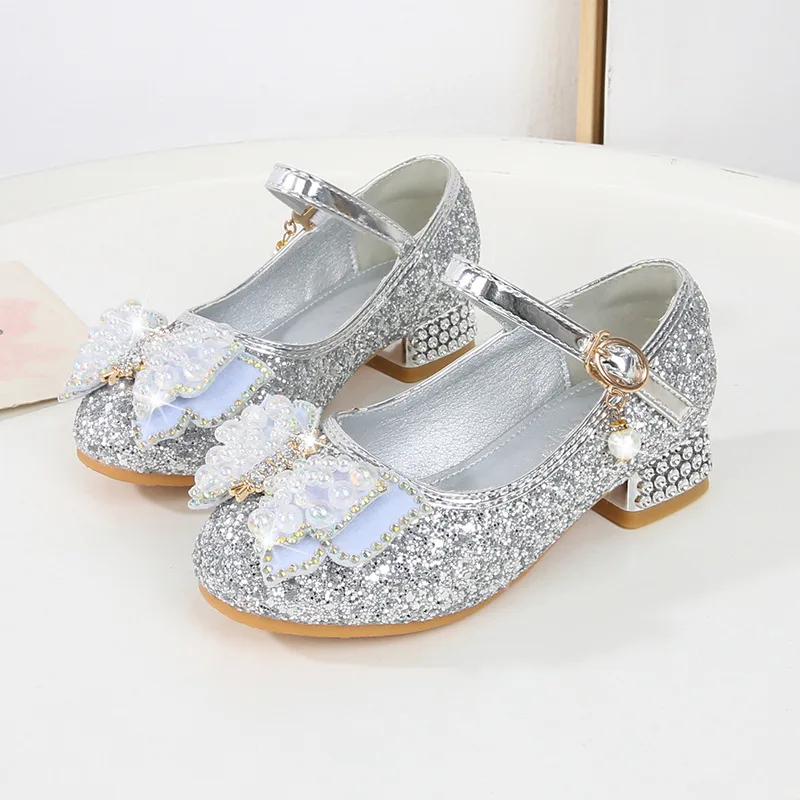 Shiny Butterfly Princess Elsa Shoes for Girls Halloween High Heels Shoes Christmas Cosplay Masquerade Birthday Party Sandals 6