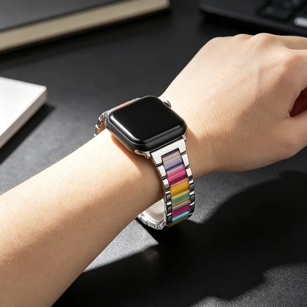 Elegant Two-Tone Metal and Resin Watch Band Strap