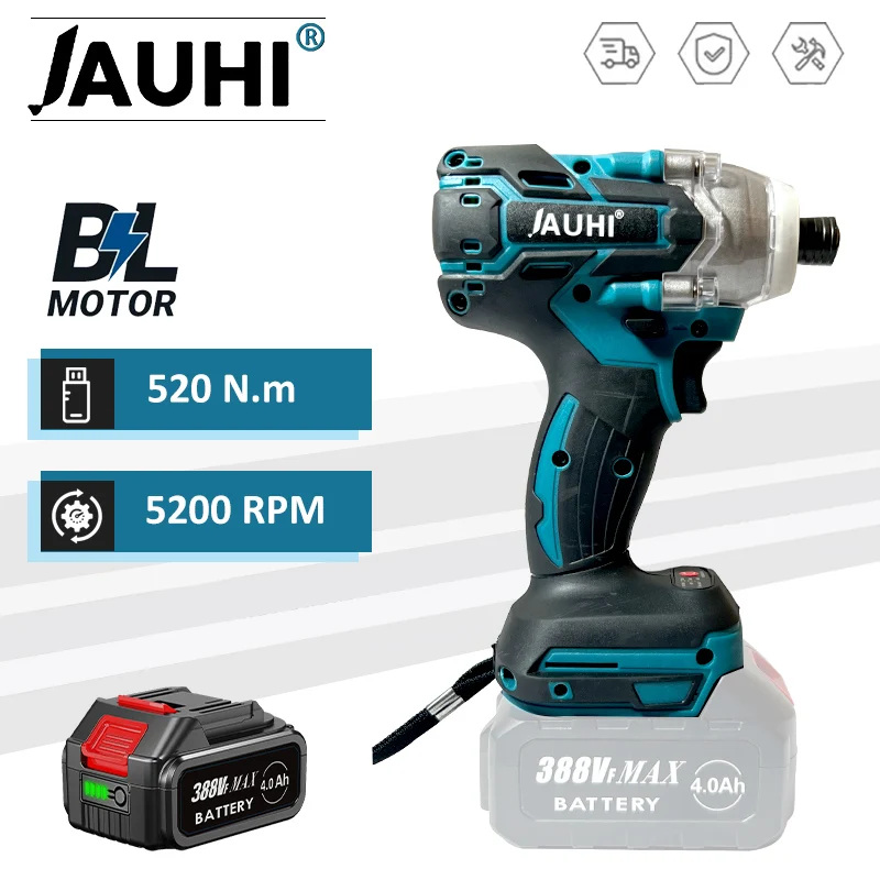 

JAUHI 5200rpm Brushless Electric impact screwdriver 520N.m Cordless Impact Wireless Drill for Makita 18V Battery Power Tools
