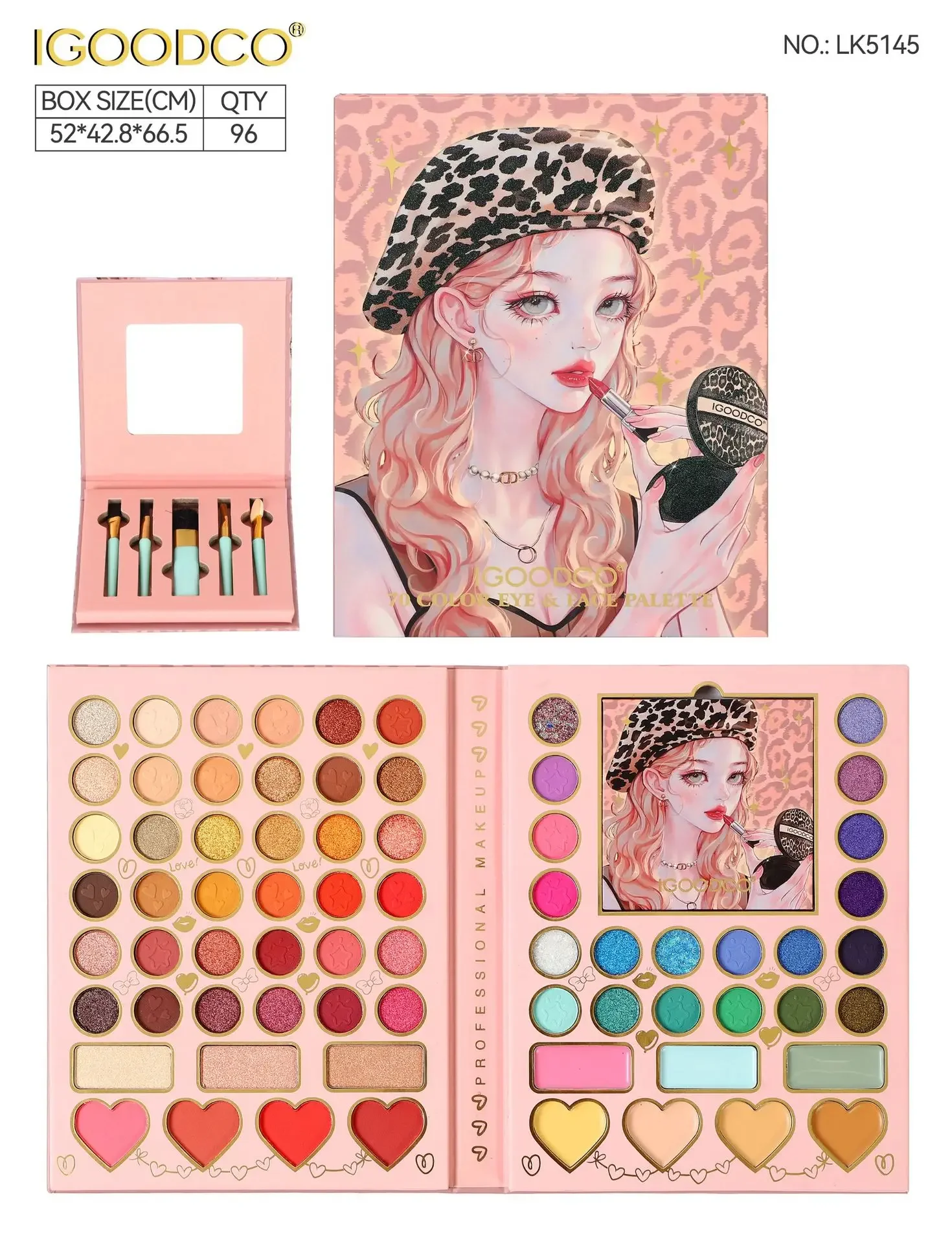 70 Colors Cartoon Pattern Eye Shadow Plate Sets Box Matte Pearlescent with Brush Makeup Neon Eyeshadow Palette Gliter for Eyes
