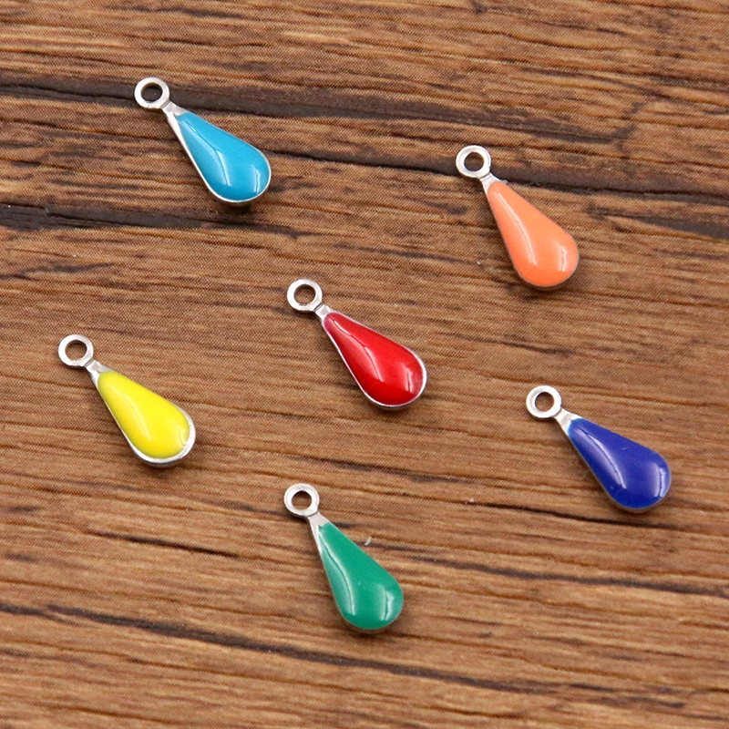 10Pcs5X12mm6ColorStainlessSteelWaterdropCharmPendantDIY