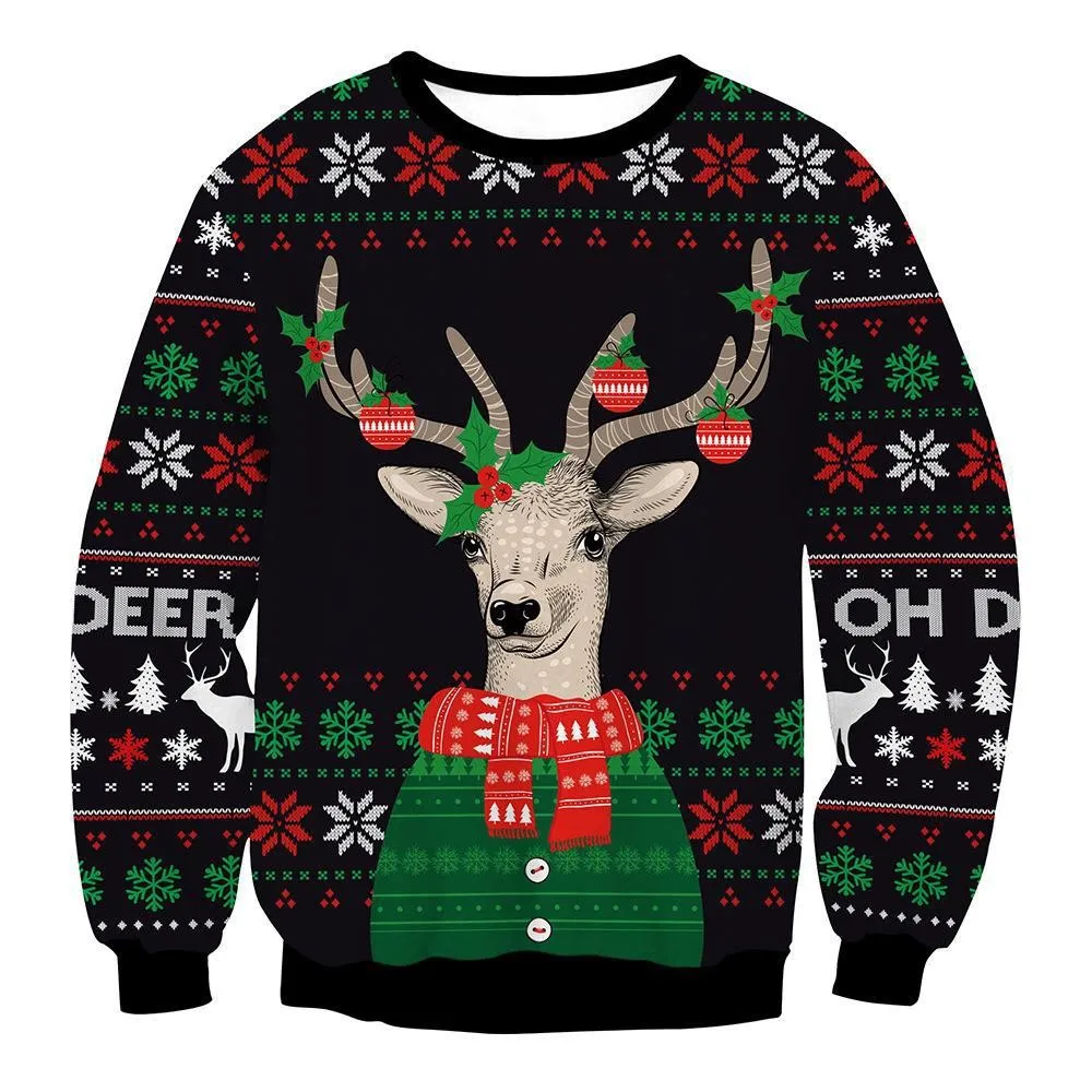 Men Women Ugly Christmas Sweater Funny Humping Reindeer Tacky Christmas Jumpers Tops Couple Holiday Party Xmas Sweatshirt 3D