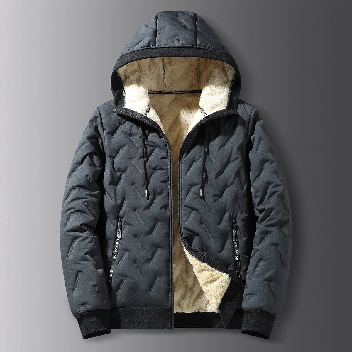 Mens Winter Cotton Coat Thicken Fleece Lining Stand Collar