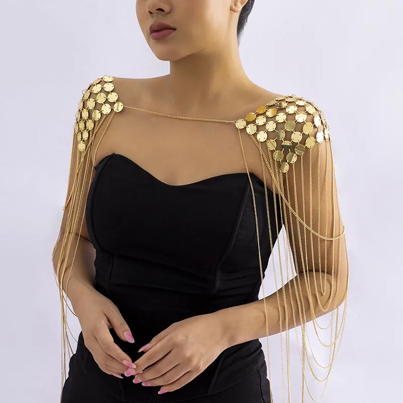 

Multilayer Long Metallic Tassel Shoulder Chain Shiny Round Sequin Exaggerated Body Chain Female Stage Show Clothing Accessories