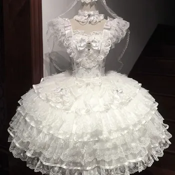 Luxurious Lolita Wedding JSK Dress Elegant Cute Bow Suspender Dress Lace Ruffle Princess Gown Japanese Kawaii Sweet Outfit 2026 1