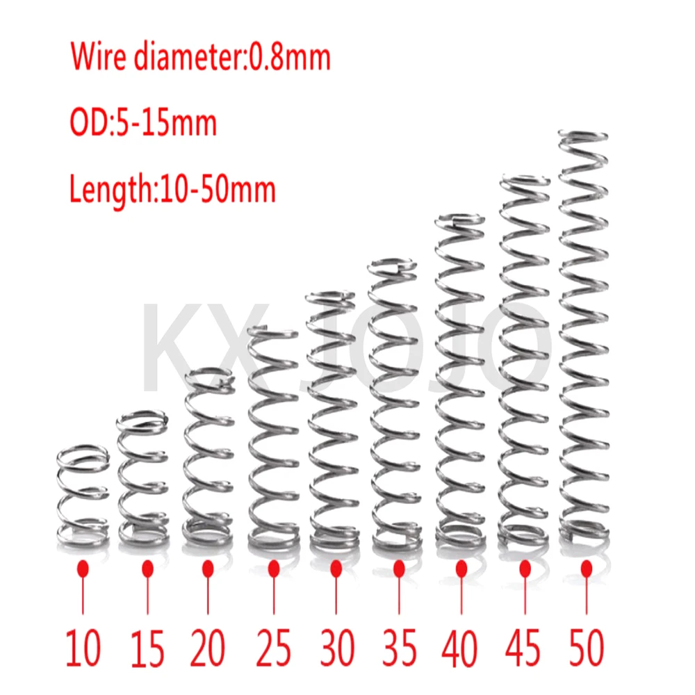 

Spring Line 304 Stainless Steel Compression Return 10pcs Diameter 0.6/0.7/0.8mm Length 10-50mm