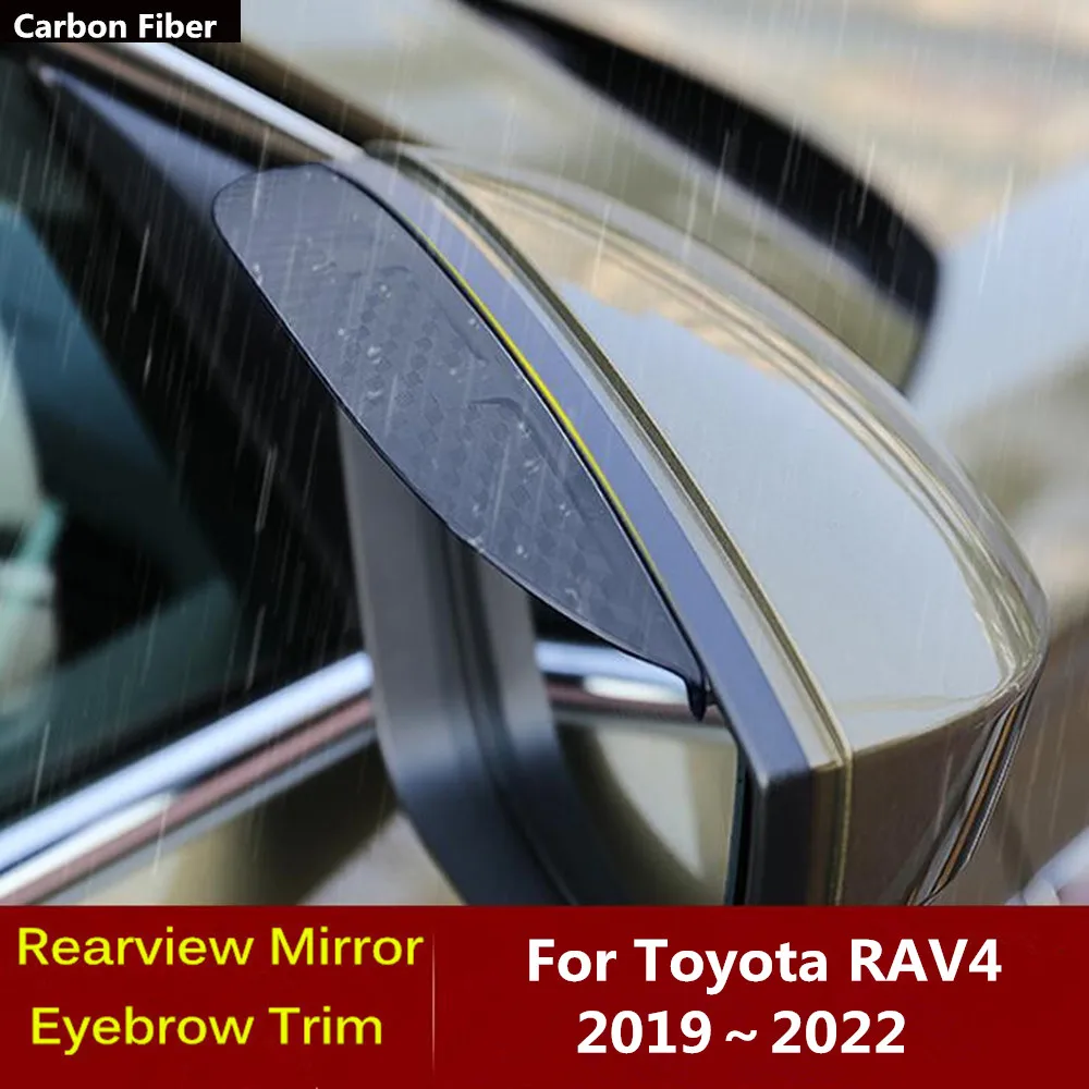 

For Toyota RAV4 2019 2020 2021 2022 Carbon Fiber Car Rear Side View Mirror Visor Cover Stick Trim Frame Shield Eyebrow Rain Sun