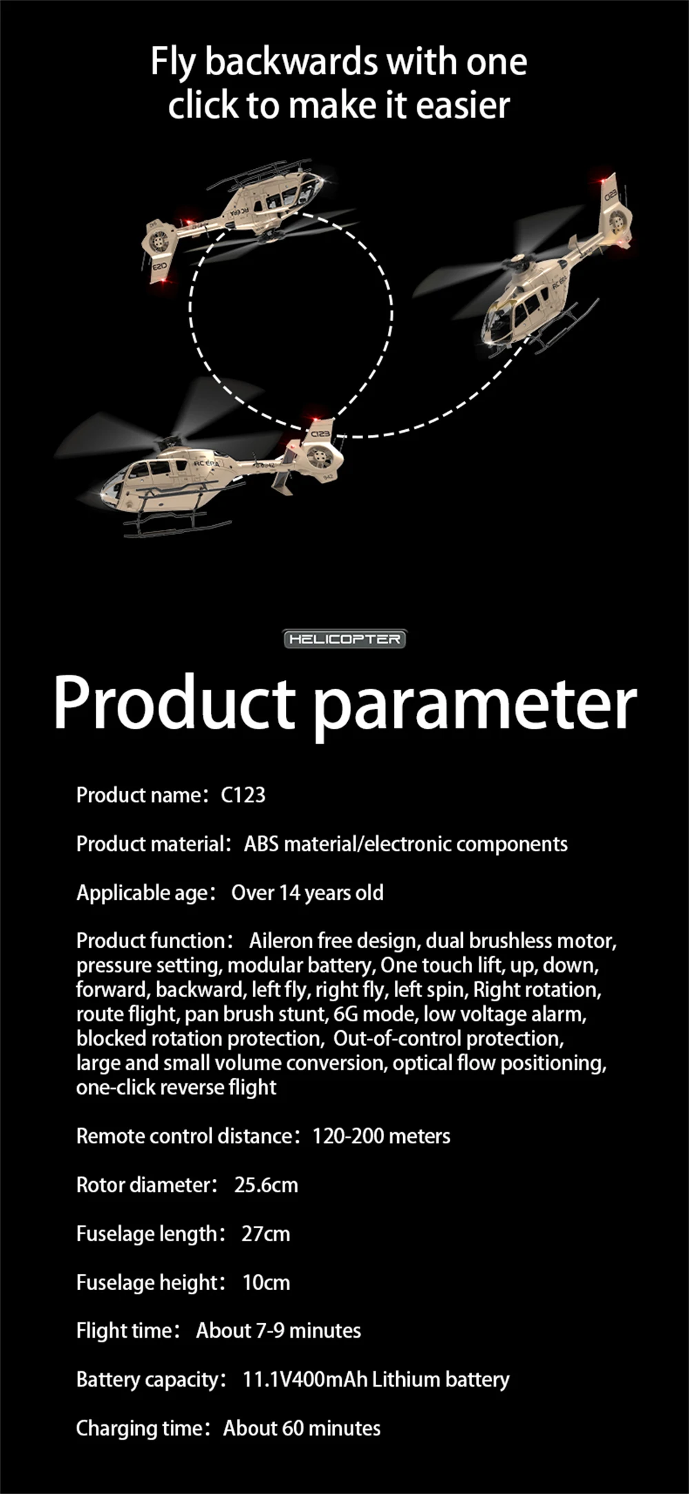 RC ERA C123 2.4G 6CH 6-Axis Gyro Optical Flow Localization Altitude Hold 1:36 EC135 Scale RC Helicopter RTF