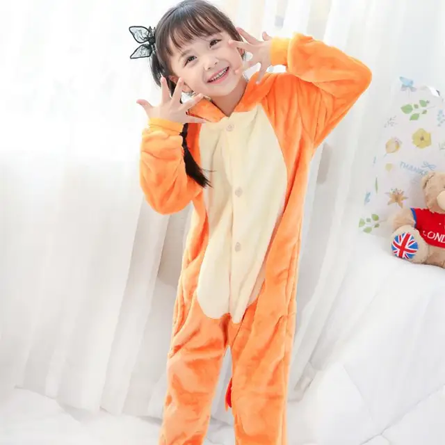 Costume Pigiama Bambino In Flanella - Abbigliamento Animale Con Cappuccio Per Halloween E Casa