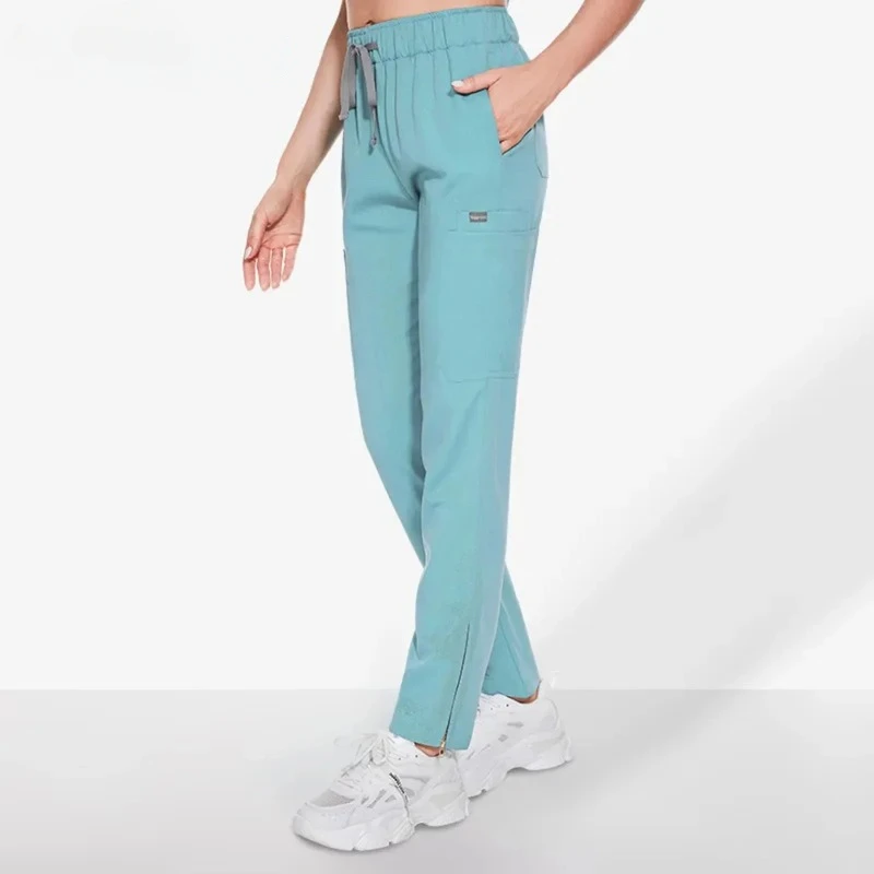 

High Quality Zipper Scrubs Pants Elastic Waist Multi Pocket Work Uniform Summer Pants Dental Clinic Veterinary Fashion Pants
