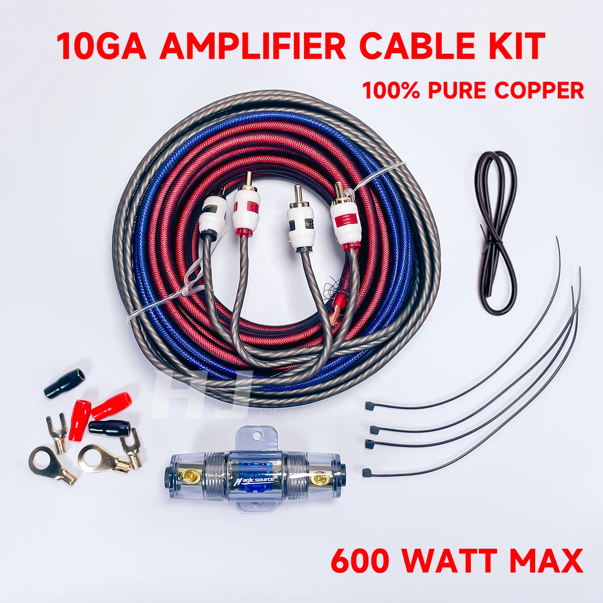 

1kit Pure Copper Car Audio Wiring Cable Kit Max 600w Amplifier Sub Woofer Bass Speaker Wire Kit 10ga Power Cable 60a Fuse RCA