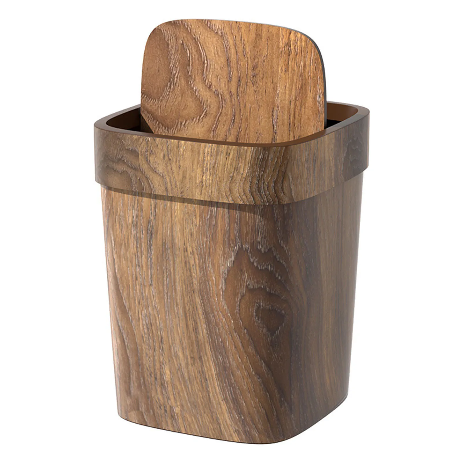 Retro Trash Can Rubbish Bin Plastic Container Lid Waste Basket Living Room Storage Classic Garbage Mimetic Wood Grain Bin Officetrash Cans Wastebask - View #3