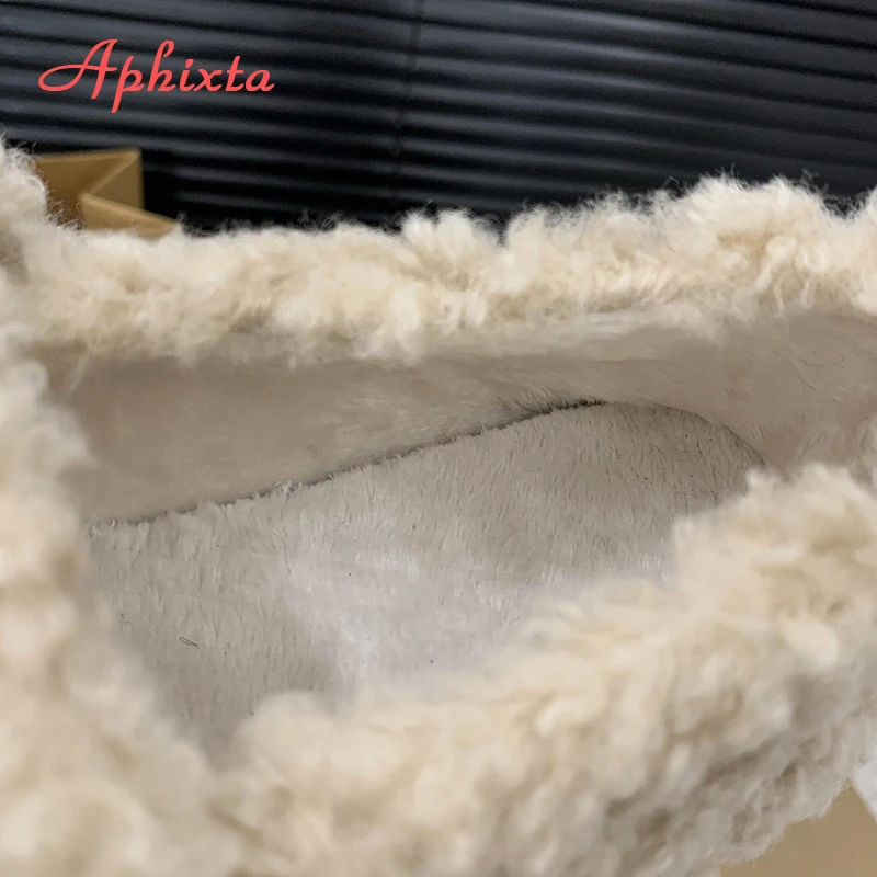 Aphixta Short Plush Furry Shallow Woman Flats Khaki Warm Woman Casual Shoes Hook Loop  Flats Shoes Women  Fashion Ladies Shoes