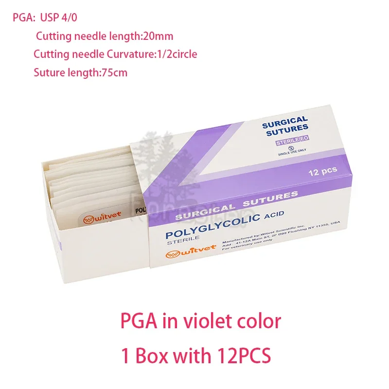 바늘 수의학 봉합 봉합 폴리글리콜산 PDO PGA 12pcs 75cm와 일회용 합성 흡수성 외과 봉합