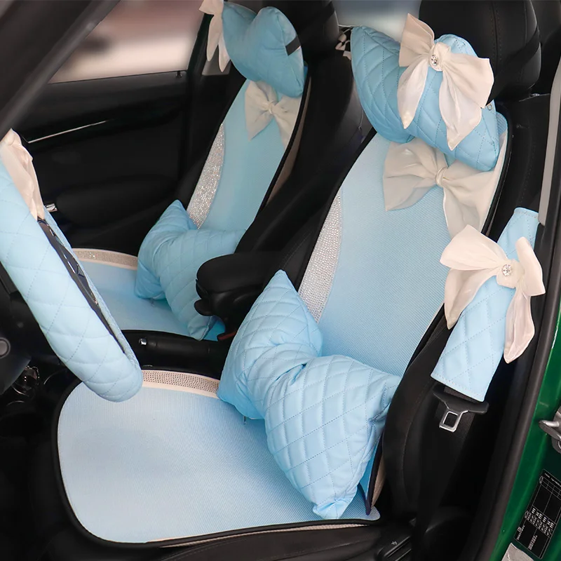 Leather Car Front Seat Cover With Neck Pillow And Lumbar Pillow Universal Auto  Seat Cushion Cover Luxury Car Interior Decoration