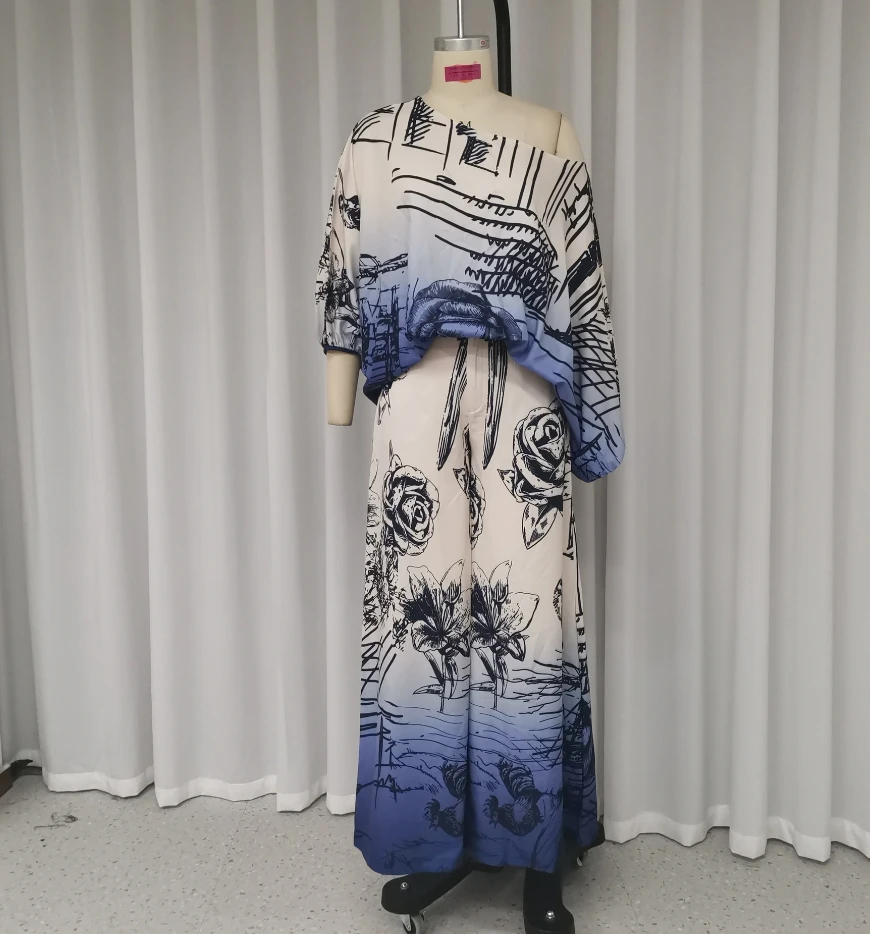 Hot Selling 2024 Women's Pants Set Early Spring Autumn Fashion Printed Loose Fitting Fashion Two-Piece Set Temperament Commuting