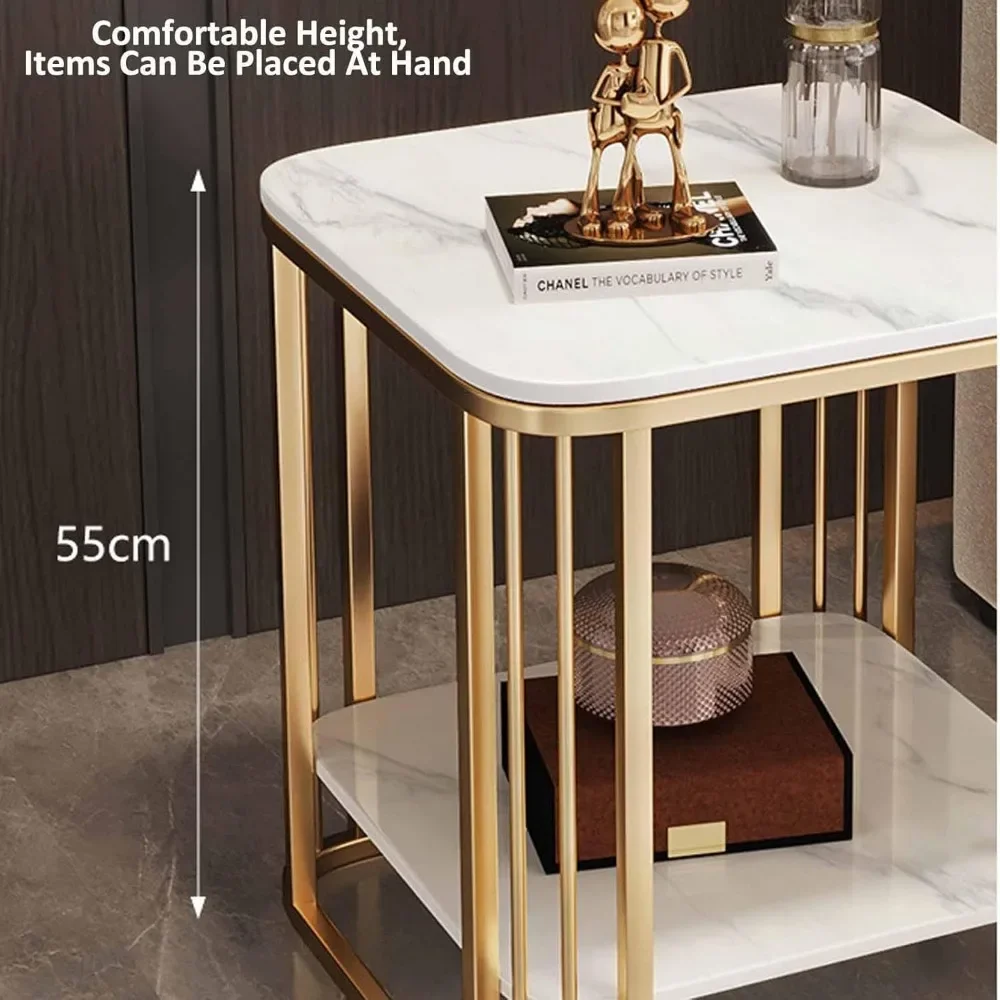 End Table with Storage, 2-Tier Side Table with Metal Frame,Modern Coffee Table for Small Spaces,Small Bedside 3