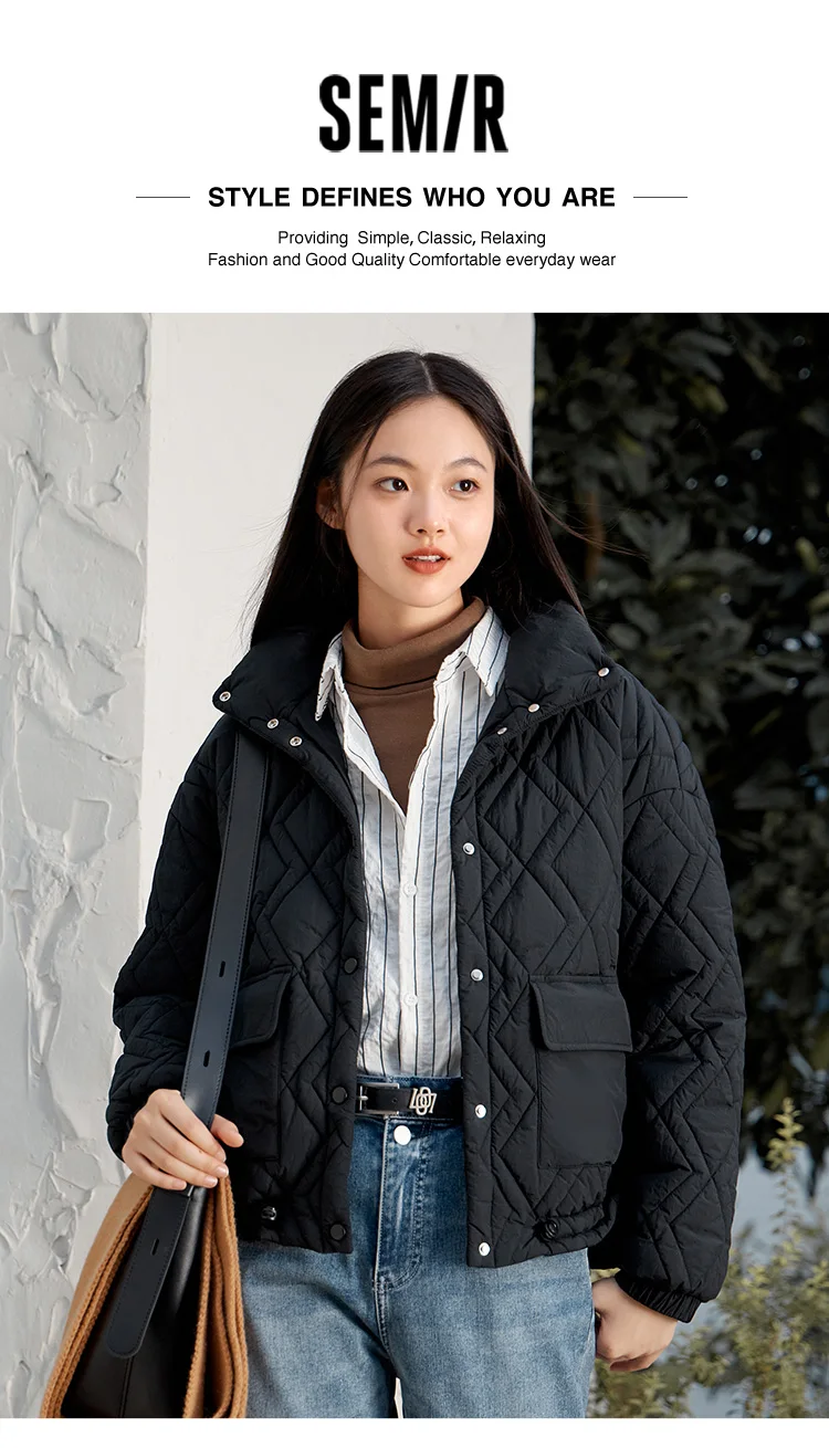 Cotton Clothing Women Stand Collar Loose New Winter Texture Rhombus Cotton Coat Fashion Casual