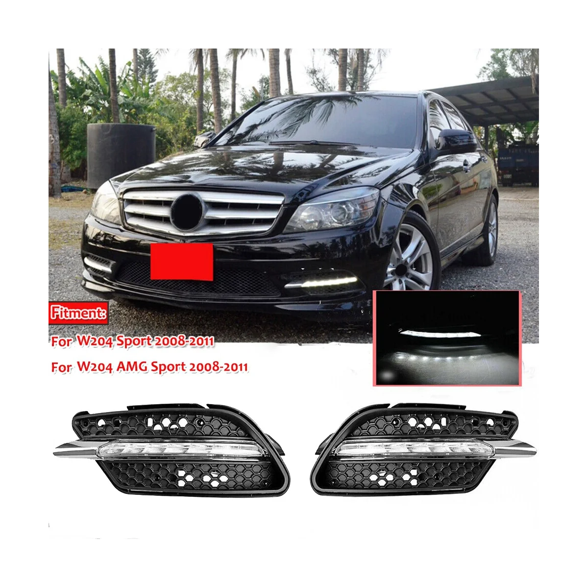

Car LED Fog Lamp DRL Daytime Running Light for Mercedes Benz W204 C Class C300 2008-2011 Left