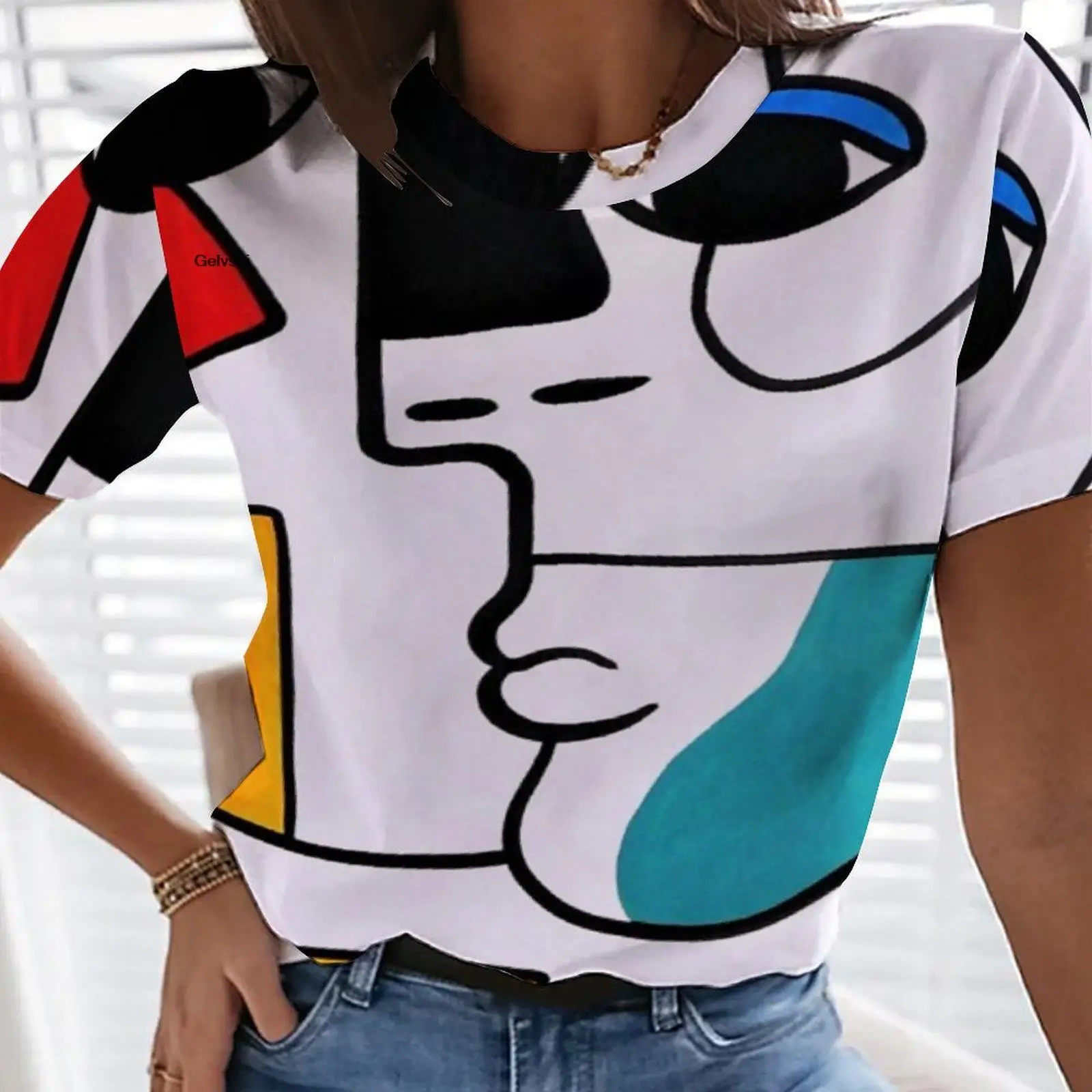 Summer Women's T-Shirt Impressionist Graffiti 3D Printing Short-Sleeved Casual Round Neck Elegant Loose Oversized Female T-Shirt chrome hearts t shirt