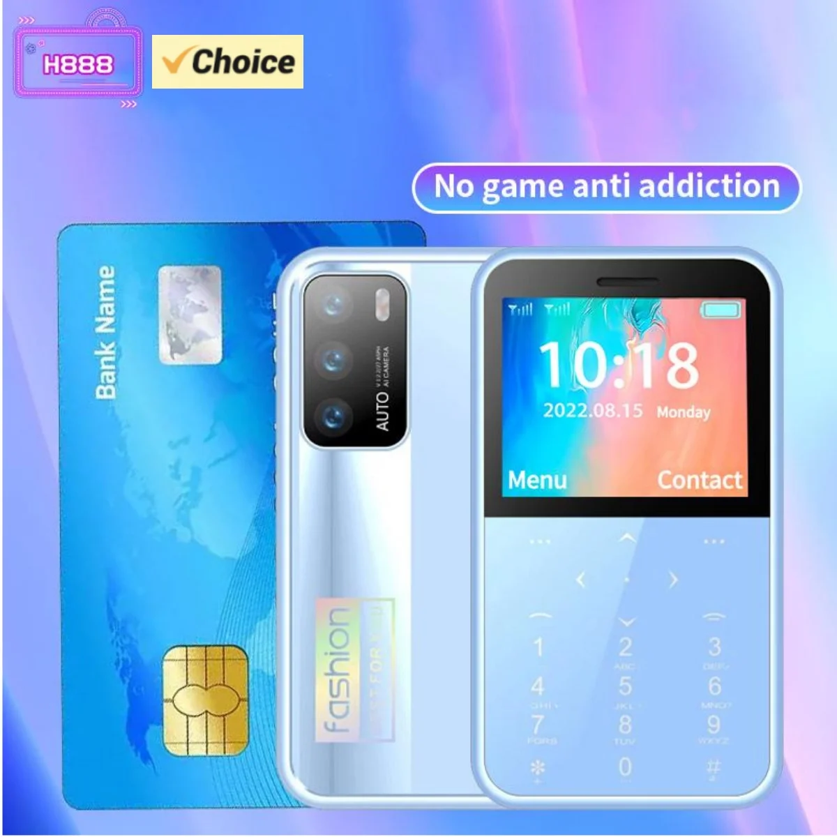 H888 미니 2G 휴대용 학생 휴대폰, 1.8 인치 HD 카메라, GSM 듀얼 SIM 버튼 잠금 해제 휴대폰, 2800mAh