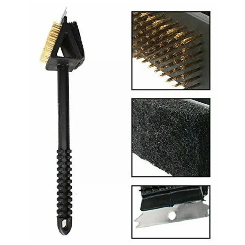 3 In 1 BBQ Wire Brush Barbecue Grill Oven Cleaning BBQ Brush Copper Wire Sponge Shovel Long Handle Cleaning brush