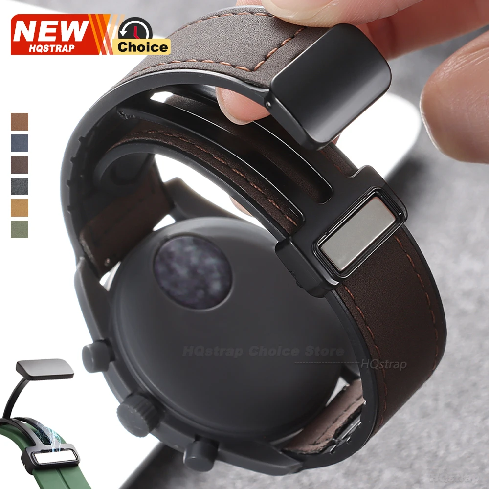 Magnetic Clasp Leather and Silicone Watch Band, Universal Fit (20mm/22mm)