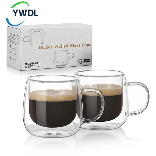 YWDL 150/250ml Double Wall Glass With Dish And Spoon Clear Glass Espresso  Cups Set Heat