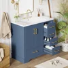 36 Inch Traditional Bathroom Vanity with Resin Sink Combo Set, Blue Bathroom Cabinet with Two Doors and Four Drawers 2