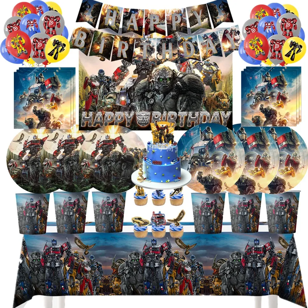 

Anime Autobots Birthday Party Decoration Latex Balloons Disposable Tableware Cars Robot Backdrop For Kids Boys Party Supplies