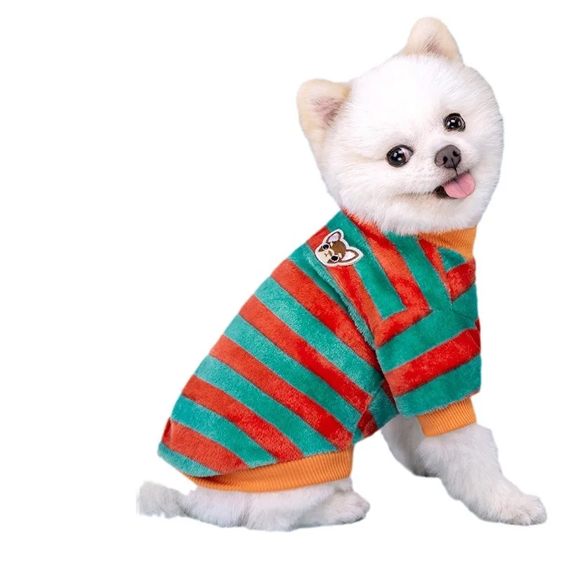 1PC 일반 애완견 고양이 겨울 따뜻한 양털 줄무늬 무지개 무드 풀오버 스웨터 코트 소형 중형 강아지 새끼 고양이 애완 동물