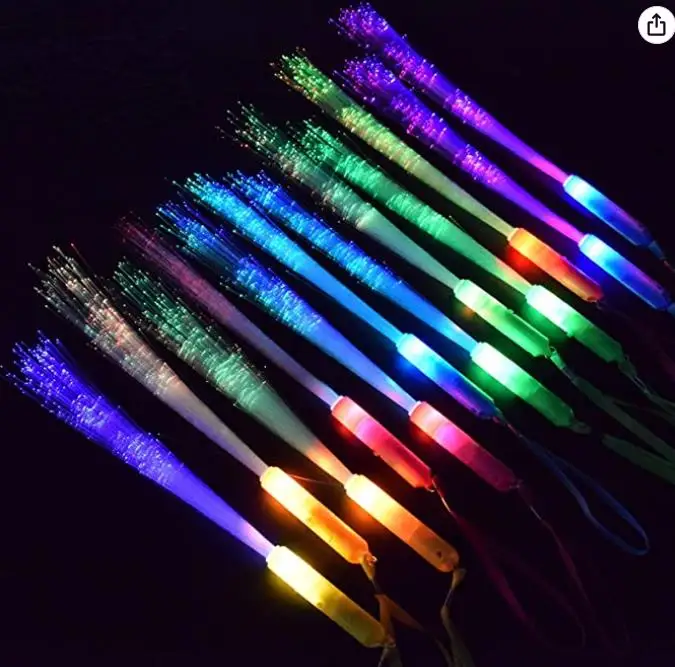

100pcs LED Light Up Fiber Optic Wands Glow Sticks Flashing Concerts Rave Party Birthday Favors Goodie Fillers Battery Include