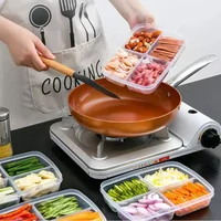 Boîte de rangement pour réfrigérateur, bac à légumes pour repas emballés, aliments scellés de qualité alimentaire, viande congelée, stockage réfrigéré à quatre compartiments 2