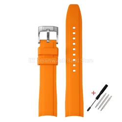 Waterproof Silicone Sport Watch Strap with Curved Ends - 20mm or 22mm - 22mm (Orange)