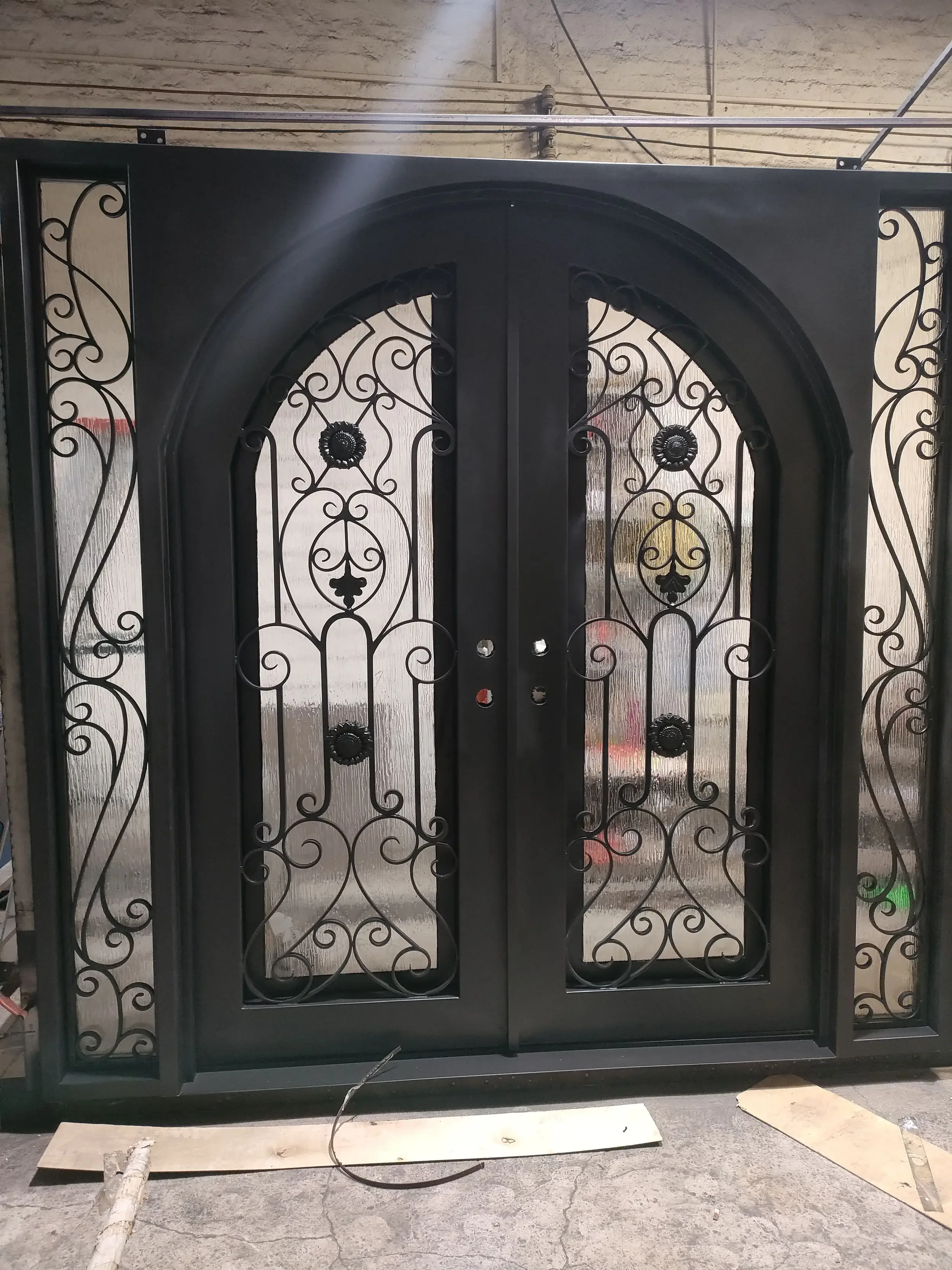 

Custom Residential Main Front Entry Metal Security Gate Design Exterior Entrance Black Double French Wrought Iron Door