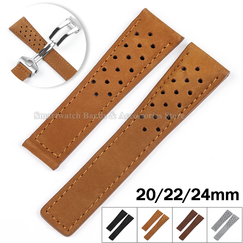 Genuine Leather Watch Strap with Brushed Cowhide and Solid Folding Buckle