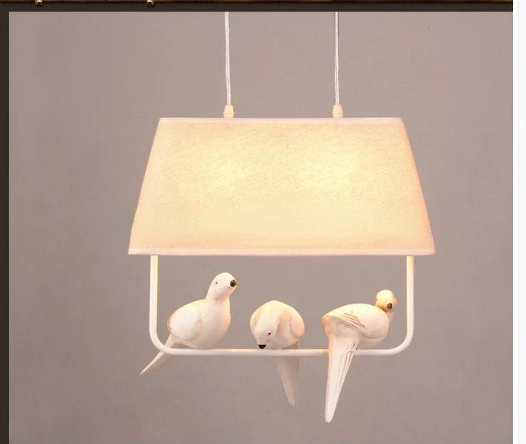 

Free Shipping Newly Nordic Modern Pendant Lamp Bird Lighting Birds Pendant Vintage Lamp Resin Bird Fabric Lampshade For Bedroom